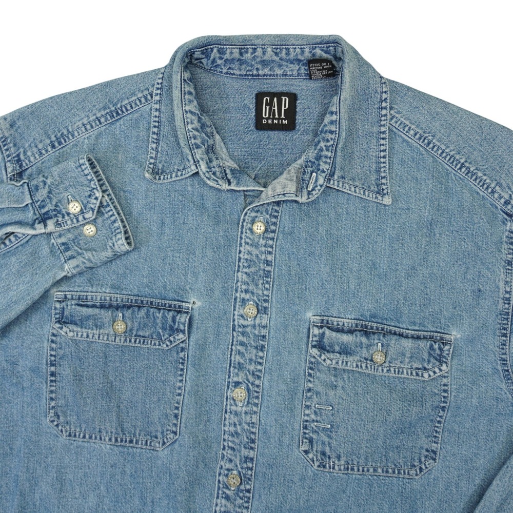 Vintage Gap Denim Shirt Mens L Light Wash Long Sleeve Button Workshirt 90s
